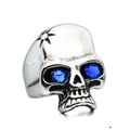Anello da uomo a forma di teschio in acciaio al titanio con pietre blu stile gotico - US 7 / Occhi Blu Acciaio