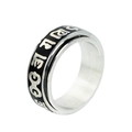 Bague rotative en acier inoxydable avec symboles du mantra Om Mani Padme Hum noirs - US 7 / Couleur Acier