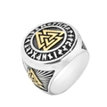 Vintage Viking Valknut ring with gold triangles and Nordic Runes on a silver band - Gold & Silver