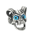 Stainless steel ram skull ring with blue eyes and engraved floral details on a white background - US 7 / Silver Blue Eye