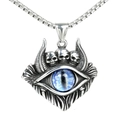 Pendente teschio gotico con occhio del diavolo blu e corna d'argento su catena - Ciondolo Color Acciaio Solo (Senza Catena) - Occhio Blu