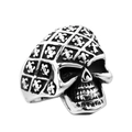 Anello teschio punk retrò in acciaio con motivo a giglio su una parte superiore a scacchi - US 8 / Color Acciaio