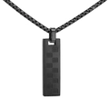 Detail of black rectangular pendant with checkered texture on a sturdy box chain - Single Pendant Black