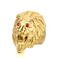 Bold lion head ring in gold finish with red zircon eyes and intricate mane texture - US 7 / Gold