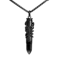 Black stainless steel bullet pendant necklace with scorpion relief and box chain - Pendant Only (Without Chain) Black / Black