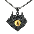 Collier gothique avec pendentif crâne à cornes et œil maléfique jaune sur chaîne - Pendentif Noir Seul (Sans Chaîne) - Œil Jaune