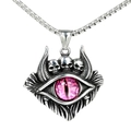 Collier gothique crâne à cornes argenté avec pendentif œil de dragon rose-violet - Pendentif Couleur Acier Seul (Sans Chaîne) - Œil Rose