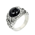 Anello vintage in acciaio con pietra arenaria blu scuro e incisioni di pipistrello - Colore Acciaio Zircone Nero