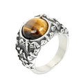 Anello vintage da uomo in acciaio inossidabile con occhio di tigre ovale e motivi a rilievo - Argento Occhio di Tigre