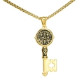 Vintage gouden Sint-Benedictus medaille sleutelhanger van roestvrij staal met boxketting - Goudkleur (Hanger Zonder Ketting)