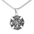 Polished stainless steel fire department pendant necklace with Maltese cross and box chain - Steel Color Pendant Only (Without Chain)