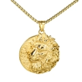 Vintage Gold Edelstahl Rundhalskette mit 3D geprägtem Löwenkopf Anhänger - Einzelner Anhänger Gold
