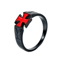 Men's retro stainless steel ring with red cross emblem and black punk finish - US 7 / Black