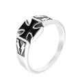Men's silver steel ring with black enamel iron cross and lightning bolt motifs - US 7 / Steel