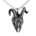 Retro stainless steel ram head totem necklace with gothic black finish on box chain - Steel Color