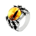 Punk style dragon claw ring in silver stainless steel featuring a yellow dragon eye stone - Yellow