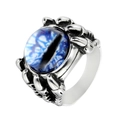 Anello punk gotico artiglio di drago con pietra occhio blu in acciaio inox vintage - US 7 / Base Acciaio Blu