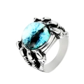 Anello punk artiglio di drago con occhio di rettile blu in acciaio inossidabile lucido - US 7 / Blu Corallo
