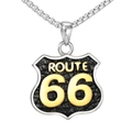 Collana con ciondolo a scudo Route 66 vintage in argento e oro con trama nera - Ciondolo Solo (Senza Catena)
