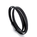 Geflochtenes Herren-Lederarmband in Schwarz mit mattem Magnetverschluss aus Metall - 21cm / Schwarz