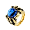 Anello punk artiglio di drago dorato con una pietra blu a forma di occhio incastonata - US 7 / Base Oro Blu Scuro