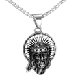 Vintage Jesus portrait pendant necklace in stainless steel with shiny cubic zirconia - Steel (Pendant Only)