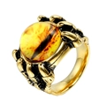 Punk dragon claw ring with yellow evil eye stone in antique golden stainless steel finish - US 7 / Gold Base Yellow
