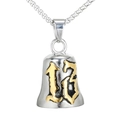 Collana campanello biker in acciaio inossidabile con numero 13 gotico dorato su catena - Solo Ciondolo Bicolore Oro / Mix Argento-Oro