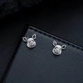 Detailed macro view of vintage silver pig stud earrings with realistic textured finish - Clip-on Earrings / Silver Clip-on Earrings (Pair)