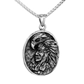 Detailed relief of an Indian tribal chief and eagle on a vintage steel necklace pendant - Pendant Only / Steel