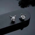 Macro detail of retro silver pig head earrings with realistic textured engraving - Stud Earrings / Silver Stud Earrings (Pair)