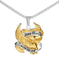 Collana da uomo con aquila retrò in acciaio inossidabile bicolore con scritte incise - Ciondolo Solo (Senza Catena) / Oro e Argento