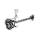 Silver electric guitar pendant with flame engraving in rock punk style - Steel Color