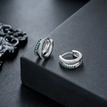Close-up of silver hoop earrings with double row white and green zircon stones - Green Double Layer Rhinestone (X325-C)