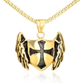 Hip hop shield pendant necklace with gold wings and black cross for men fashion - Single Pendant Gold