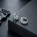 Macro shot of silver double-row earrings with blue turquoise beads and white zircons - Blue Double Layer Rhinestone (X325-A)