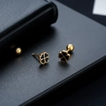 Detail of clover stud earrings with black enamel inlay and screw ball back closure - Gold (1PC)