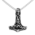 Pendente Mjölnir vichingo vintage in acciaio inossidabile con incisioni nordiche fini - Ciondolo Singolo (Colore Acciaio)