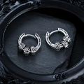 Gothic sterling silver hoop earrings with intricate floral carvings and sliding rings - Ear Buckle / Retro Silver (X1040-A)