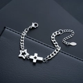 Detail of silver cross and star pendants on heavy industrial link chain bracelet - Cross Bracelet (S538-A)