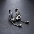 Industrial punk style stainless steel hoop earrings with long chain and cone pendant - Pierced Earring Style (Single Piece)