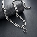 Detail of silver Cuban chain with black gemstone pendant and Lucky engraving - Black Rhinestone Necklace (L690-B)