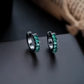 Detail of black metal huggie earrings with five round-cut green emerald stones - Gun Black Frame + Green Zirconia (1 Pair)