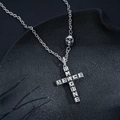 Collana a croce argento con lettere IMAGINE e PEACE e perla a teschio su roccia scura - Collana con Croce (L1099-A)