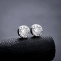 Macro di orecchini a bottone tondi in argento con zircone e incisioni in stile vintage - Strass Bianco (X874-A)