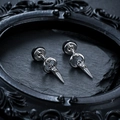 Punk style wolf tooth titanium steel earrings with cross pattern ring and silver spikes - Wolf Tooth Style Men (X1117-A) Single Piece Only (Without Pair)