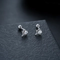 Dettaglio macro di orecchini ad ala in argento con zircone a cuore e chiusura a vite - Argento Pezzo