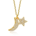 Halskette aus S925 Silber mit Stern und Mond Anhänger, vergoldet mit Zirkonia Kristallen - 925er Silber / Gold