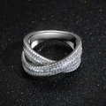 Crossed double layer S925 sterling silver ring with shimmering pavé diamond setting - US 6 / White