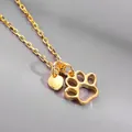 Golden S925 sterling silver O-chain necklace with heart and hollow cat paw pendant - Gold